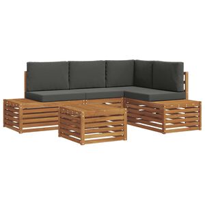 vidaXL Āra dīvānu komplekts ar spilvenu 5 Gabals Dabisks un antracīts