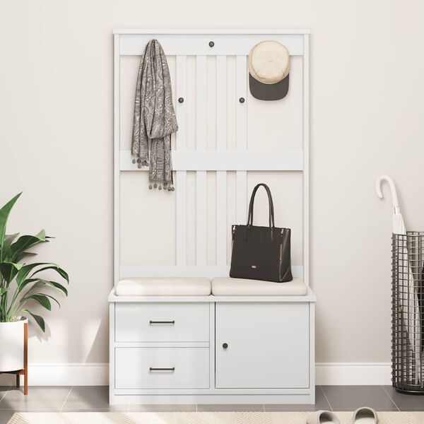 vidaXL halles koks, SANDNES, balts, 87x40x159,5 cm, priedes masīvkoks