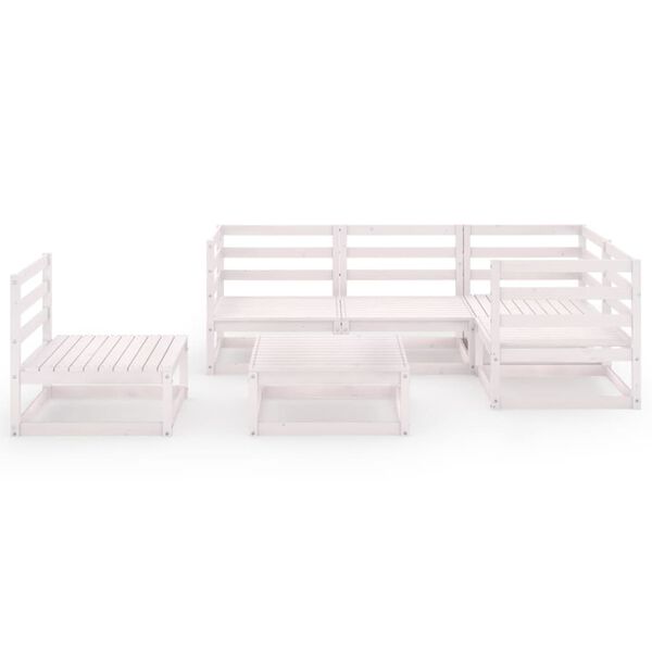 vidaXL 6-daļīgs dārza atpūtas mēbeļu komplekts, balts priedes koks