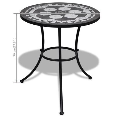 vidaXL bistro galds, 60 cm, melna un balta mozaīka
