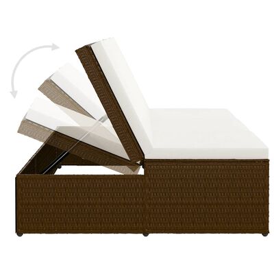 vidaXL nolaižama sauļošanās gulta ar spilvenu, brūna PE rotangpalma