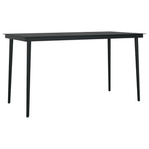 vidaXL dārza galds, melns, 140x70x74 cm, tērauds un stikls
