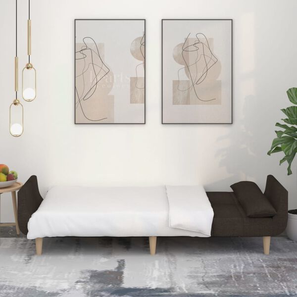 vidaXL 2-vietīga dīvāngulta ar diviem spilveniem, tum&scaron;i brūns audums