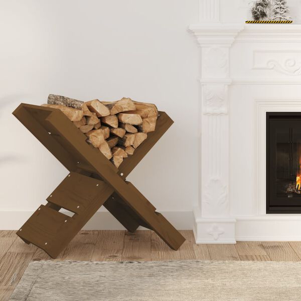 vidaXL malkas statīvs, medus brūns, 47x39,5x48 cm, priedes masīvkoks