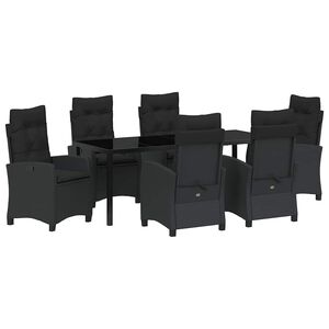 vidaXL Dārza ēdamgalds ar spilvenu 7 pcs Melna poliratāns