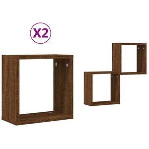 vidaXL kubu formas sienas plaukti, 2 gab., brūns ozols, 30x15x30 cm