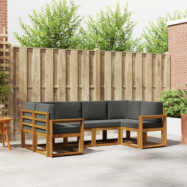 vidaXL Āra dīvānu komplekts ar spilvenu 6 pcs Dabisks un antracīts