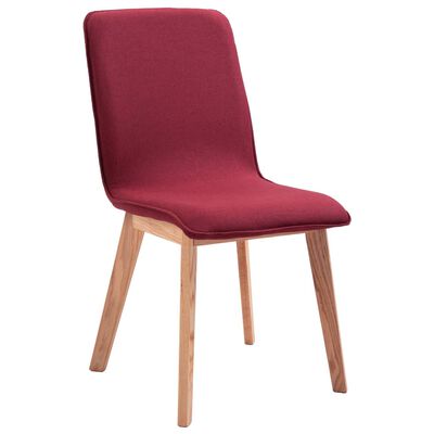 vidaXL virtuves krēsli, 4 gab., sarkans audums, masīvs ozolkoks