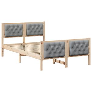 vidaXL Gultas rāmis Gai&scaron;i pelēks 135 x 190 cm Ciets priedes koks