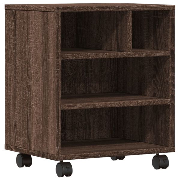 vidaXL printera statīvs ar riteņiem, brūna ozola, 41x32x48 cm