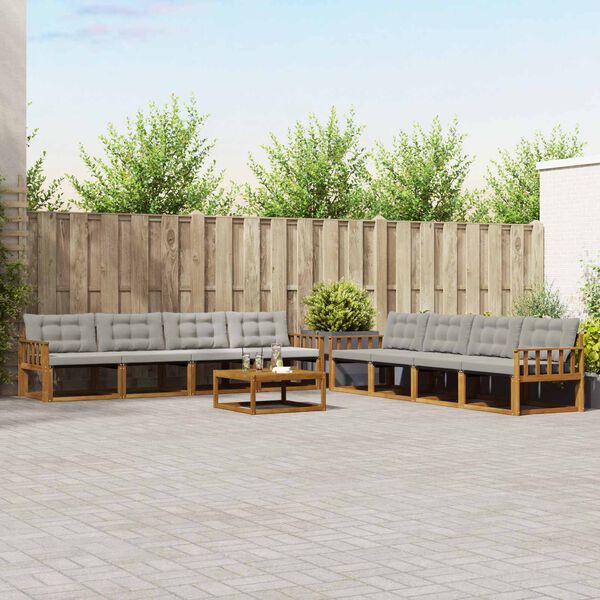 vidaXL Āra dīvānu komplekts ar spilvenu 9 pcs Dabīgs un gai&scaron;i pelēks