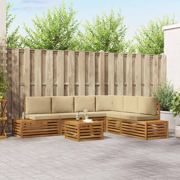 vidaXL Āra dīvānu komplekts ar spilvenu 7 Gabals Dabisks un bē&scaron;s