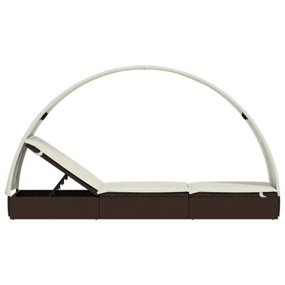 vidaXL sauļošanās gulta ar jumtu, 211x57x140 cm, PE rotangpalma