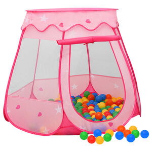 vidaXL rotaļu telts ar 250 bumbiņām, rozā, 102x102x82 cm