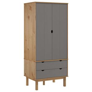 vidaXL skapis OTTA, brūns, pelēks, 76,5x53x172 cm, priedes masīvkoks