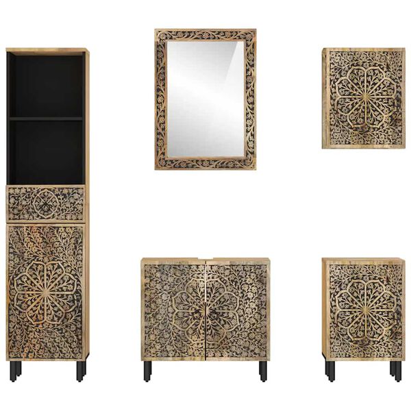 vidaXL 5-daļīgs vannasistabas mēbeļu komplekts, mango masīvkoks