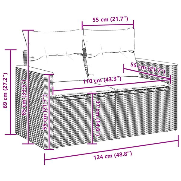 vidaXL Dārza dīvānu komplekts ar spilvenu Melna Poliūtu rotangpalma