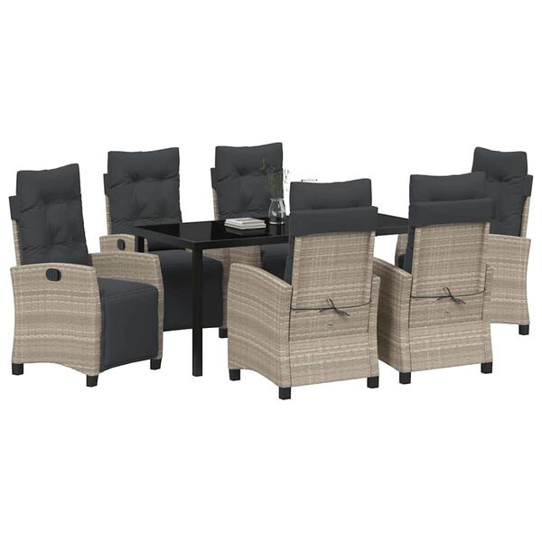 vidaXL Dārza ēdamgalds ar spilvenu 7 pcs Gaiši pelēks poliratāns