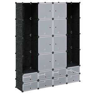 vidaXL moduļu skapis ar 18 plauktiem, melnbalts, 37x146x180,5 cm