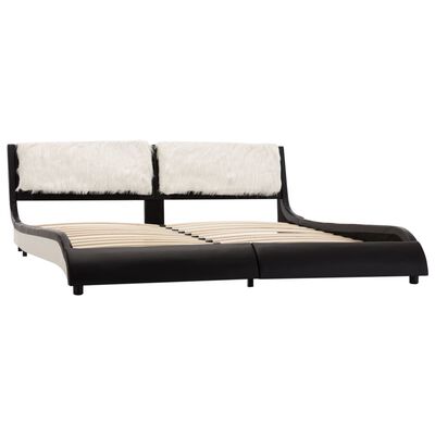 vidaXL gultas rāmis ar LED, balta un melna mākslīgā āda, 150x200 cm