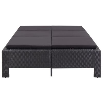 vidaXL sauļošanās gulta ar matraci, melns PE pinums, divvietīga