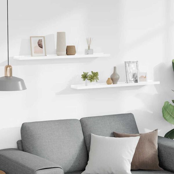 vidaXL sienas plaukti, 2 gab., spīdīgi balti, 80x9x3 cm