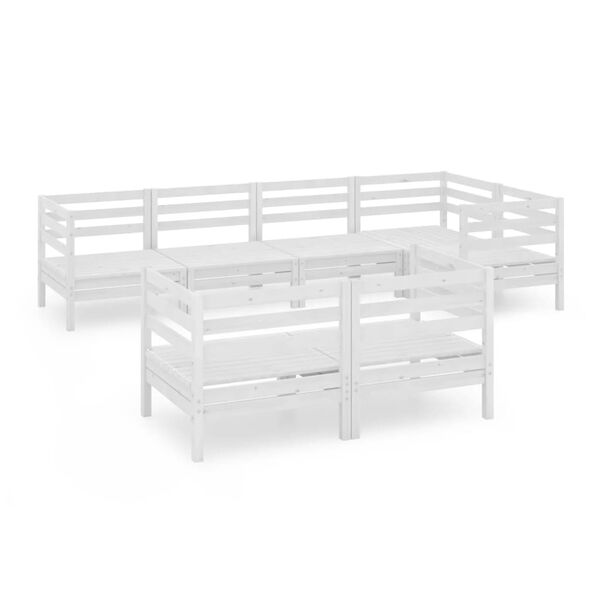 vidaXL 7-daļīgs dārza atpūtas mēbeļu komplekts, balts priedes koks