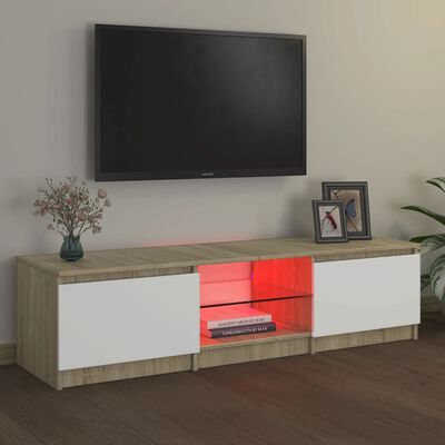vidaXL TV skapītis ar LED lampiņām, balts, ozolkoka, 140x40x35,5 cm