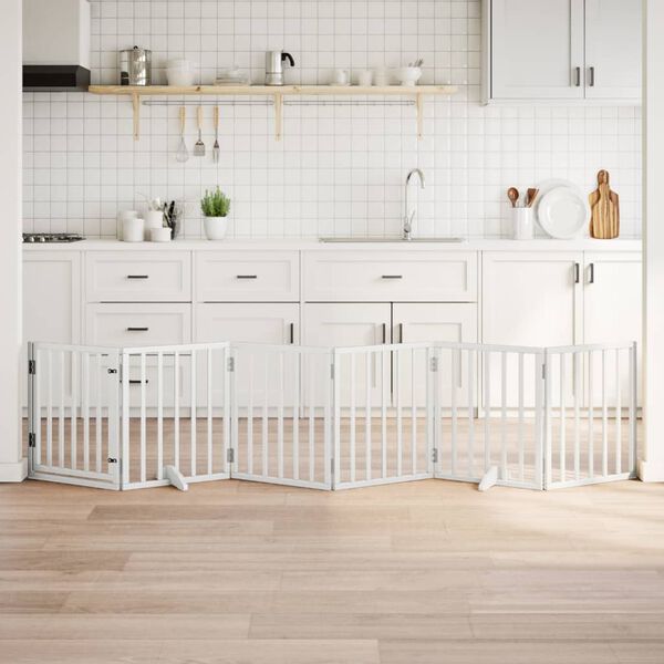 vidaXL suņu vārti ar durvīm, salokāmi, 6 paneļi, 300 cm, papeles koks