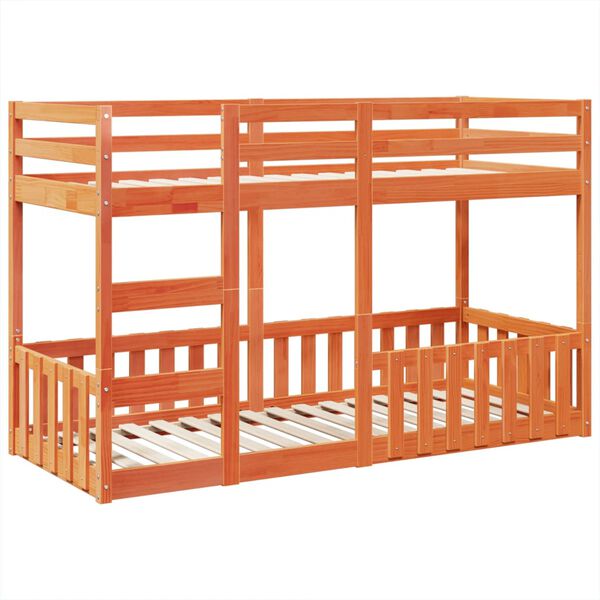 vidaXL divstāvu gulta, vaska brūna, 90x190 cm, priedes masīvkoks