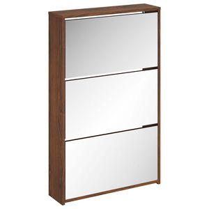vidaXL apavu plaukts ar spoguli, 3 nodalījumi, ozolkoka, 63x17x102,5cm