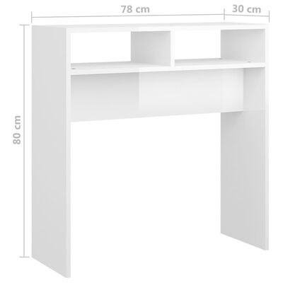 vidaXL konsoles galds, spīdīgi balts, 78x30x80 cm, skaidu plāksne
