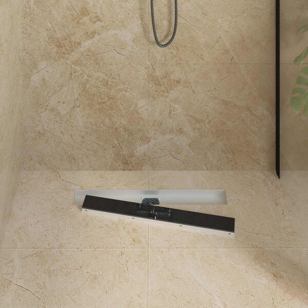 vidaXL Du&scaron;a noteka ar stikla vāku un 360&deg; sifonu Melna 60 cm