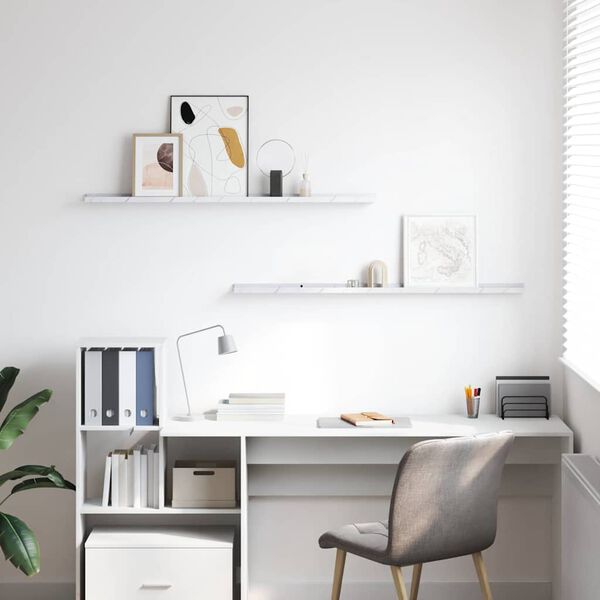 vidaXL Sienas plaukts ar plauktu 2 pcs Balts marmors 115 x 9 x 3 cm