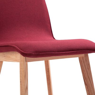 vidaXL virtuves krēsli, 6 gab., sarkans audums, masīvs ozolkoks
