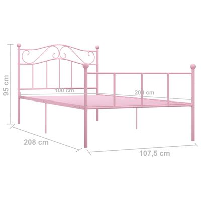 vidaXL gultas rāmis, rozā metāls, 100x200 cm
