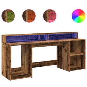 vidaXL rakstāmgalds, LED, veca koka, 200x55x91 cm, inženierijas koks