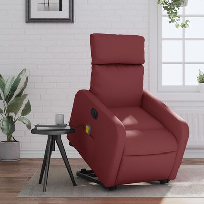 vidaXL elektrisks masāžas krēsls, paceļams, vīnsarkana mākslīgā āda