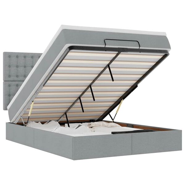 vidaXL Osmaņu gulta ar matraci, gai&scaron;i pelēks, 140x190 cm, audums