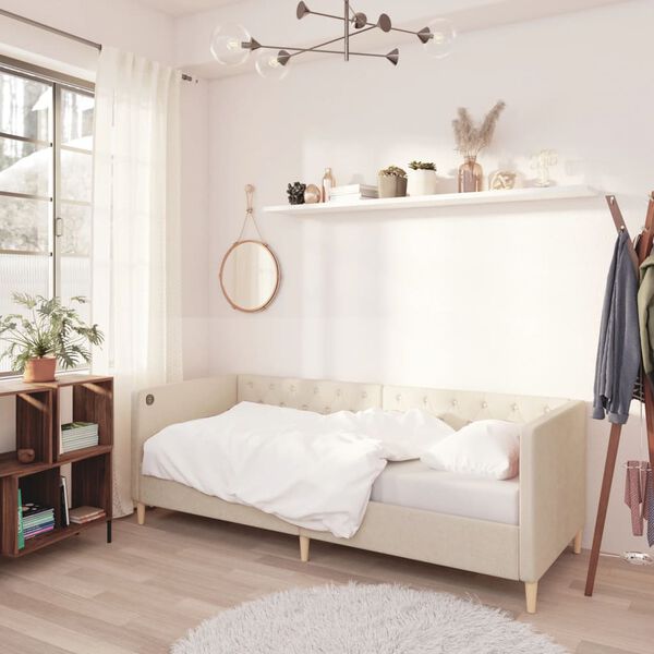 vidaXL dīvāngulta ar matraci, USB, krēmkrāsas audums, 90x200 cm