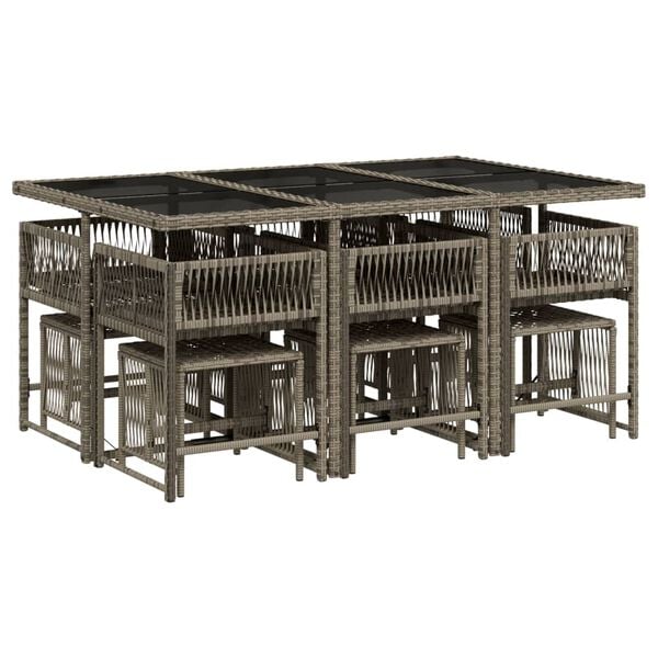 vidaXL 11-daļīgs dārza mēbeļu komplekts ar matračiem, PE rotangpalma