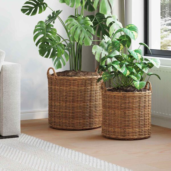 vidaXL Stādītāju grozs ar uzglabā&scaron;anu 2 pcs Brūna Lacak rattan