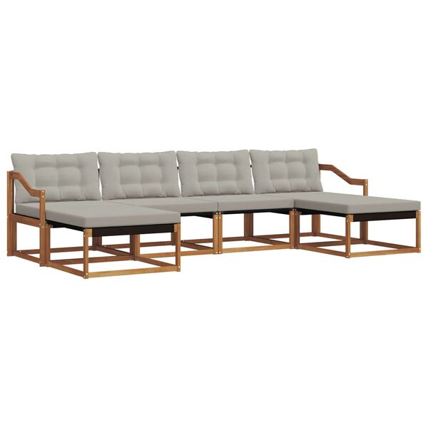 vidaXL Āra dīvānu komplekts ar spilvenu 6 pcs Dabīgs un gai&scaron;i pelēks