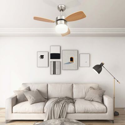 vidaXL griestu ventilators ar lampu un pulti, 76 cm, gaiši brūns