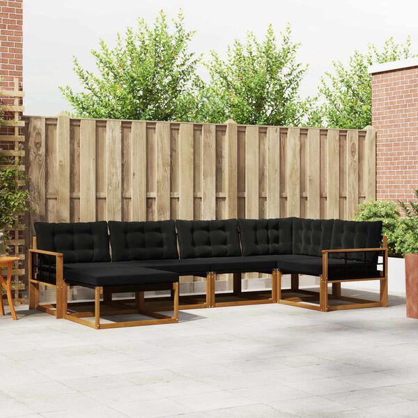 vidaXL Āra dīvānu komplekts 18 pcs Dabīgs un melns Cietā akācijas koks