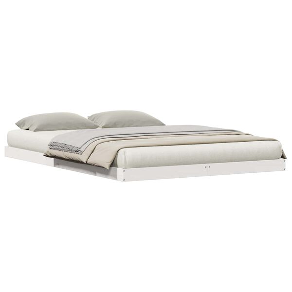 vidaXL Grīdas gultas rāmis Balts 213.5 x 104 x 9 cm Ciets priedes koks