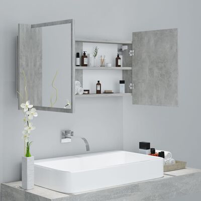 vidaXL vannasistabas spoguļskapītis ar LED, betona pelēks, akrils
