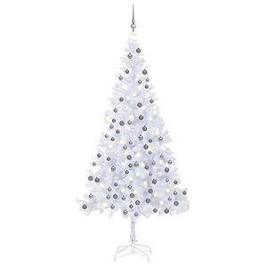 vidaXL izgaismota Ziemassvētku egle ar rotājumiem, balta, L, 240 cm