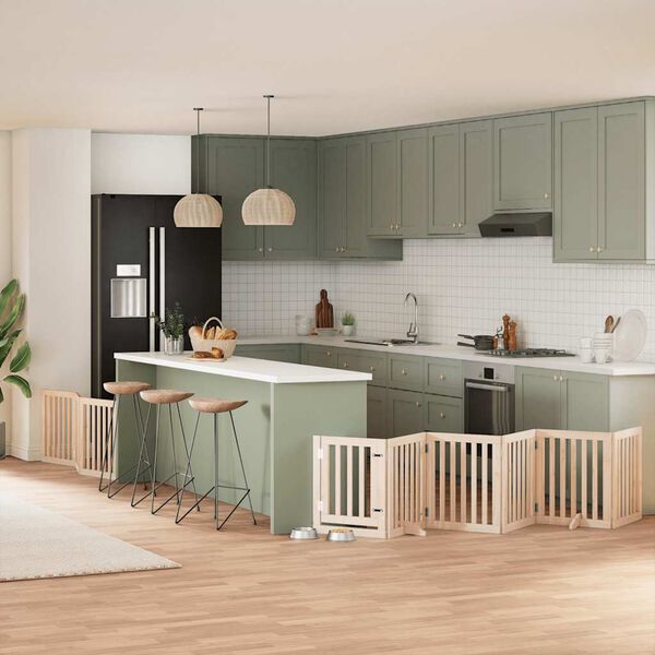 vidaXL suņu vārti ar durvīm, salokāmi, 9 paneļi, 450 cm, papeles koks