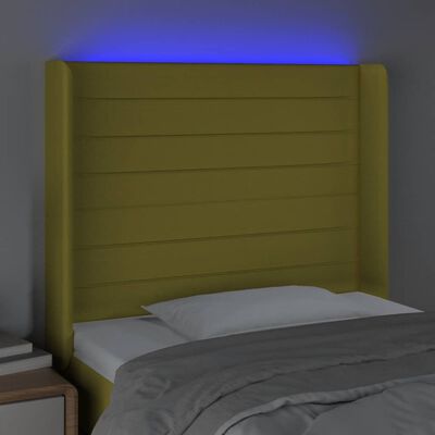 vidaXL gultas galvgalis ar LED, 83x16x118/128 cm, zaļš audums